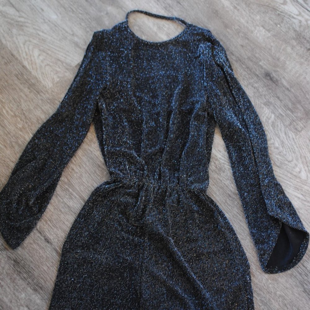 Long sleeve Glitter Romper with Low Back Style